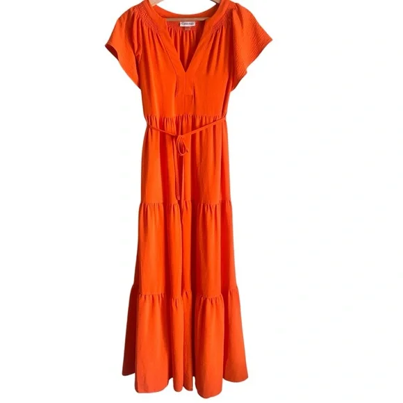 Calvin Klein Flutter Sleeve Tiered A-Line Maxi Dress Size 8 NWT - Picture 1 of 6